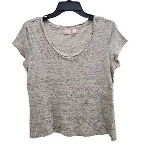 St. Tropez West Women's Gray Spacedye 100% Linen Twist Neck SS Top Shirt US Sz L